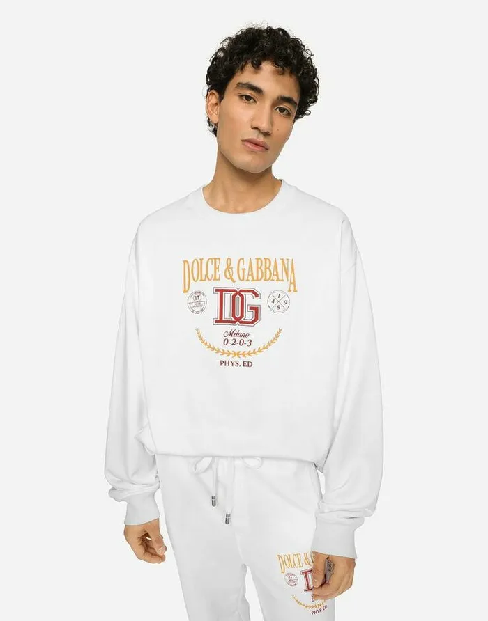 Dolce and Gabbana Sweatshirts Men Jersey Sweatshirt With DG Logo Print White Dolce and Gabbana Sweatshirts Men Jersey Sweatshirt With DG Logo Print White