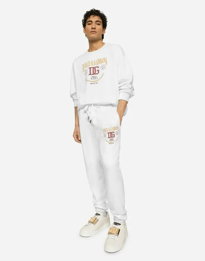 Dolce and Gabbana Sweatshirts Men Jersey Sweatshirt With DG Logo Print White Dolce and Gabbana Sweatshirts Men Jersey Sweatshirt With DG Logo Print White