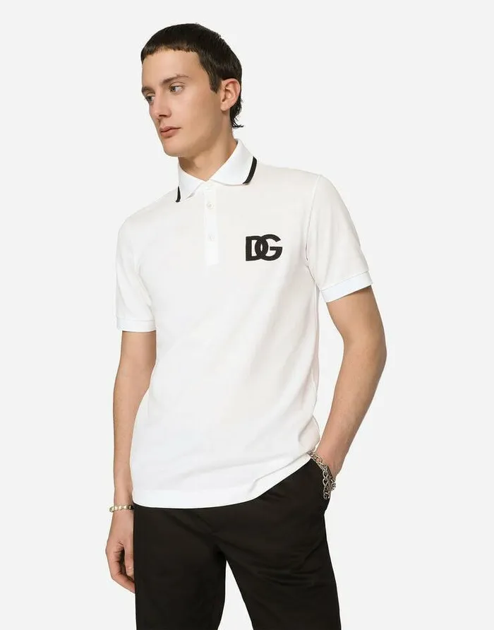 Dolce and Gabbana TShirts And Polos Men Cotton Piqu Poloshirt With DG Embroidery White Dolce and Gabbana TShirts And Polos Men Cotton Piqu Poloshirt With DG Embroidery White