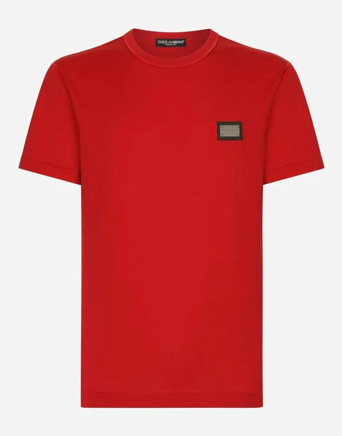 Dolce and Gabbana TShirts And Polos Men Cotton Tshirt With Branded Tag Red