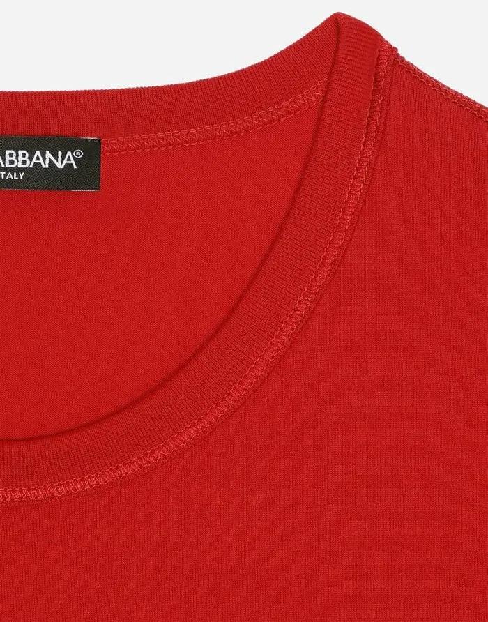Dolce and Gabbana TShirts And Polos Men Cotton Tshirt With Branded Tag Red Dolce and Gabbana TShirts And Polos Men Cotton Tshirt With Branded Tag Red