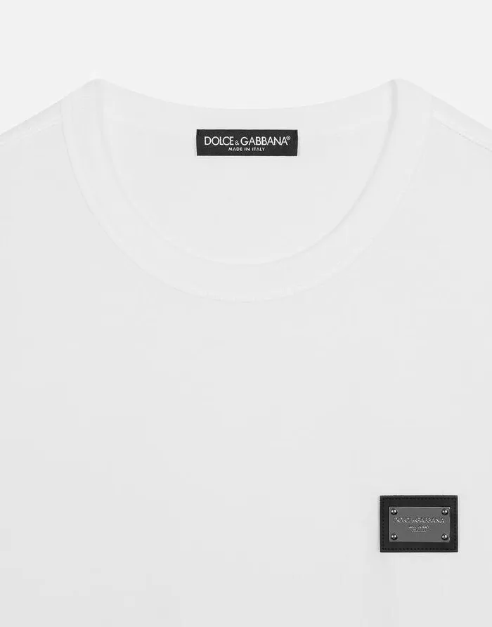 Dolce and Gabbana TShirts And Polos Men Cotton Tshirt With Branded Tag White Dolce and Gabbana TShirts And Polos Men Cotton Tshirt With Branded Tag White