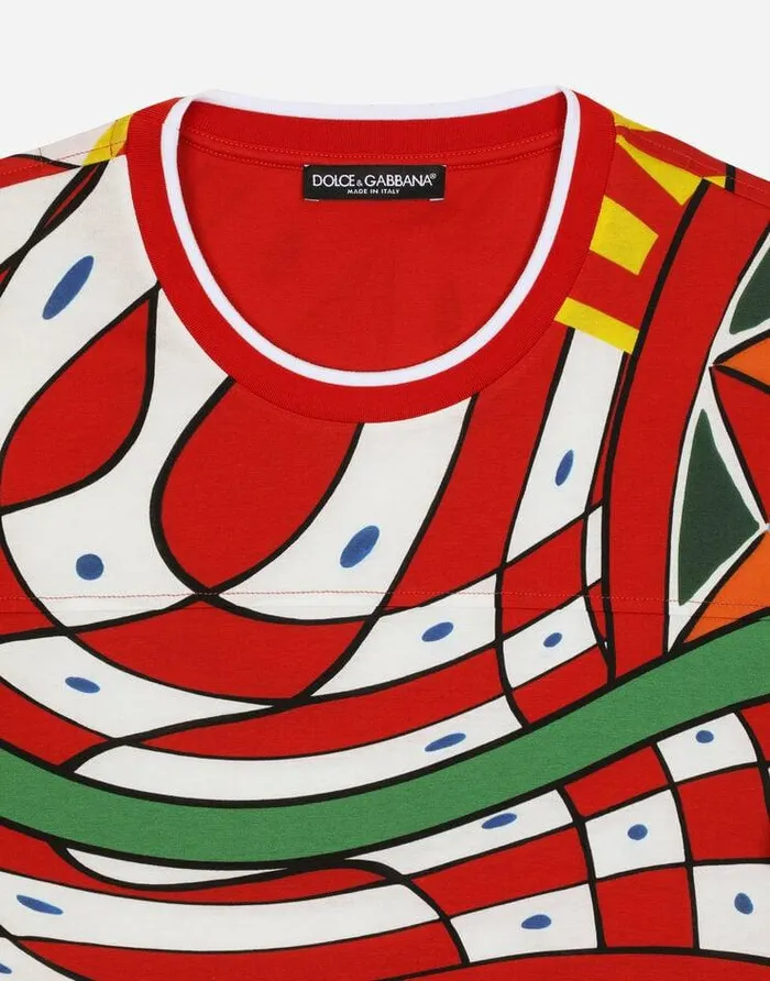 Dolce and Gabbana TShirts And Polos Men Cotton Tshirt With Carretto Print Azure Dolce and Gabbana TShirts And Polos Men Cotton Tshirt With Carretto Print Azure