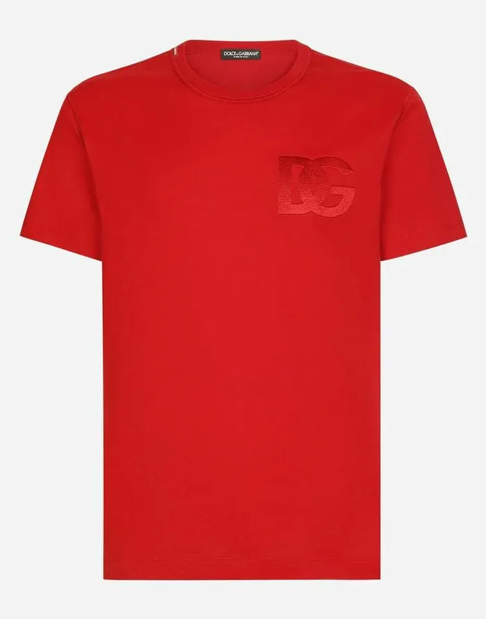 Dolce and Gabbana TShirts And Polos Men Cotton Tshirt With DG Embroidery Red
