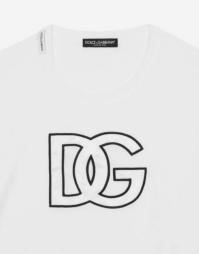 Dolce and Gabbana TShirts And Polos Men Cotton Tshirt With DG Patch White Dolce and Gabbana TShirts And Polos Men Cotton Tshirt With DG Patch White