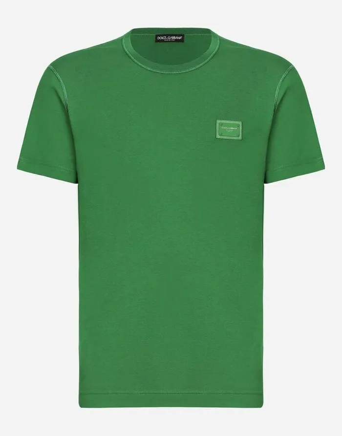 Dolce and Gabbana TShirts And Polos Men Cotton Tshirt With Logoed Plaque Green Dolce and Gabbana TShirts And Polos Men Cotton Tshirt With Logoed Plaque Green