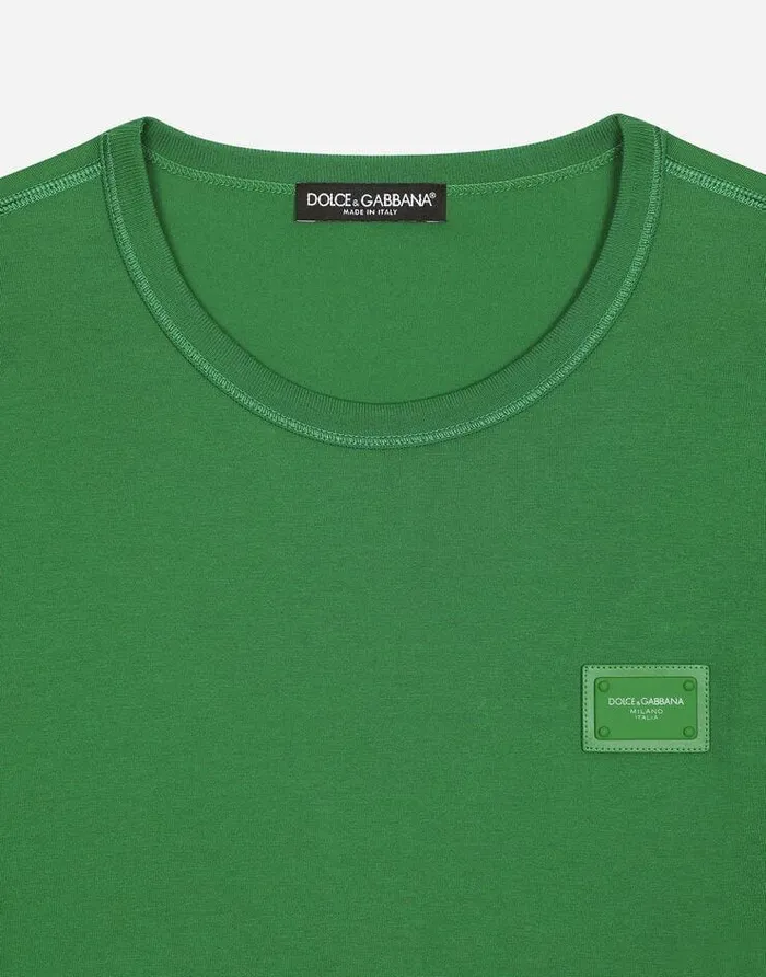 Dolce and Gabbana TShirts And Polos Men Cotton Tshirt With Logoed Plaque Green Dolce and Gabbana TShirts And Polos Men Cotton Tshirt With Logoed Plaque Green