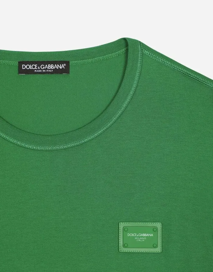 Dolce and Gabbana TShirts And Polos Men Cotton Tshirt With Logoed Plaque Green Dolce and Gabbana TShirts And Polos Men Cotton Tshirt With Logoed Plaque Green
