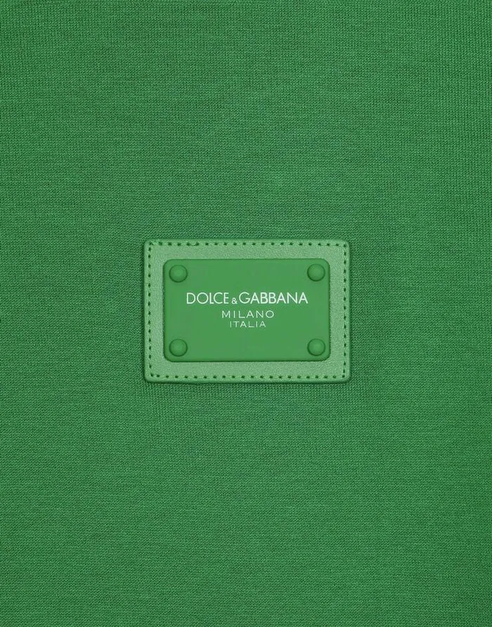 Dolce and Gabbana TShirts And Polos Men Cotton Tshirt With Logoed Plaque Green Dolce and Gabbana TShirts And Polos Men Cotton Tshirt With Logoed Plaque Green