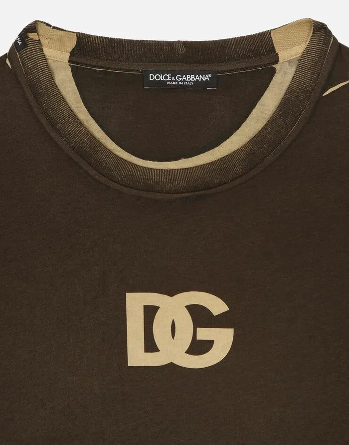 Dolce and Gabbana TShirts And Polos Men DG Logo Print Cotton Tshirt Brown Dolce and Gabbana TShirts And Polos Men DG Logo Print Cotton Tshirt Brown