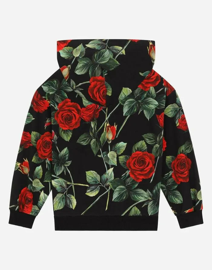 Dolce and Gabbana TShirts And Sweatshirts Children Interlock Hoodie With Rose Print Multicolor Dolce and Gabbana TShirts And Sweatshirts Children Interlock Hoodie With Rose Print Multicolor