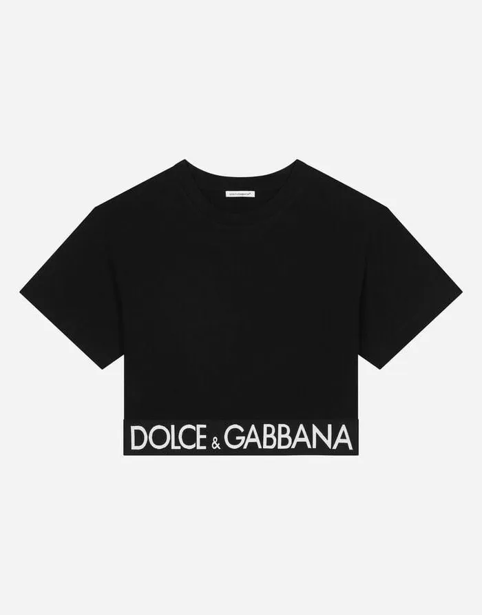 Dolce and Gabbana TShirts And Sweatshirts Children Jersey Tshirt With Branded Elastic Black Dolce and Gabbana TShirts And Sweatshirts Children Jersey Tshirt With Branded Elastic Black