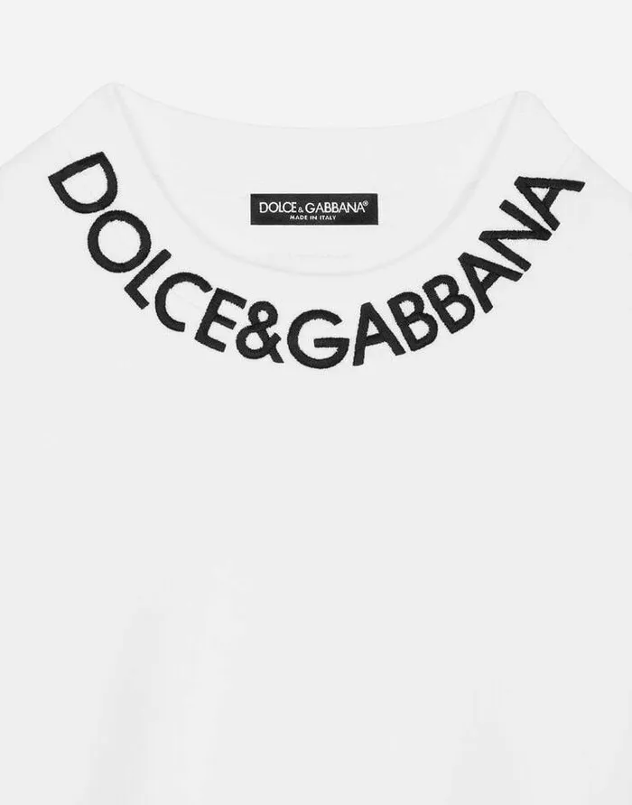 Dolce and Gabbana TShirts And Sweatshirts Women Cropped Jersey Sweatshirt With Logo Embroidery On Neck White Dolce and Gabbana TShirts And Sweatshirts Women Cropped Jersey Sweatshirt With Logo Embroidery On Neck White