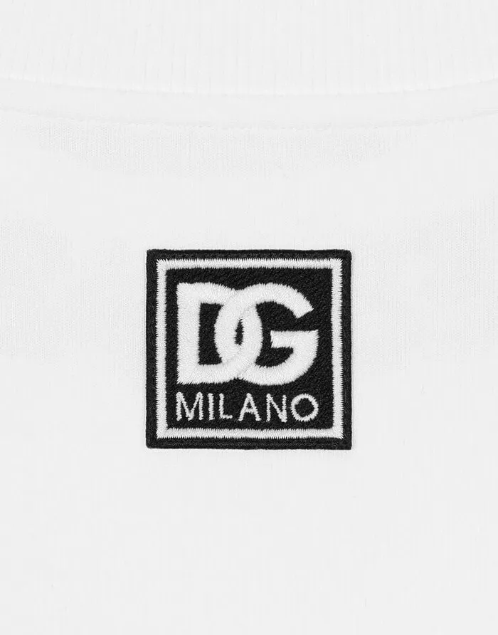 Dolce and Gabbana TShirts And Sweatshirts Women Cropped Jersey Sweatshirt With Logo Embroidery On Neck White Dolce and Gabbana TShirts And Sweatshirts Women Cropped Jersey Sweatshirt With Logo Embroidery On Neck White