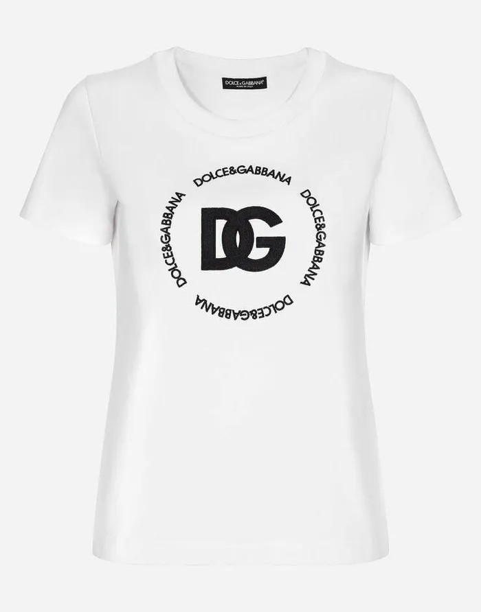 Dolce and Gabbana TShirts And Sweatshirts Women Interlock Tshirt With DG Logo White Dolce and Gabbana TShirts And Sweatshirts Women Interlock Tshirt With DG Logo White