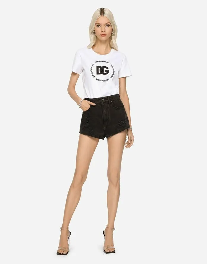 Dolce and Gabbana TShirts And Sweatshirts Women Interlock Tshirt With DG Logo White Dolce and Gabbana TShirts And Sweatshirts Women Interlock Tshirt With DG Logo White