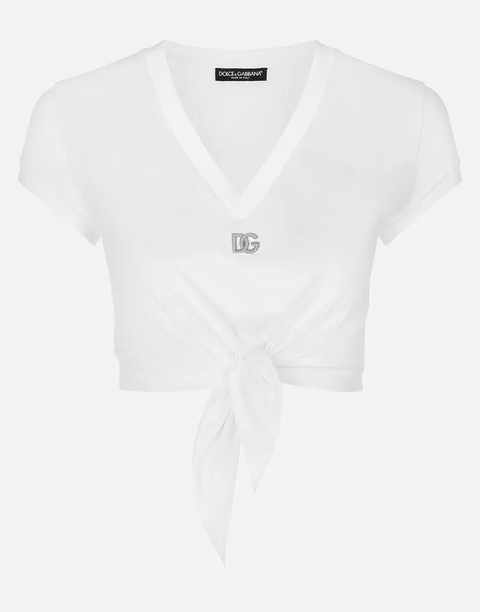 Dolce and Gabbana TShirts And Sweatshirts Women Jersey Tshirt With DG Logo And Knot Detail White Dolce and Gabbana TShirts And Sweatshirts Women Jersey Tshirt With DG Logo And Knot Detail White