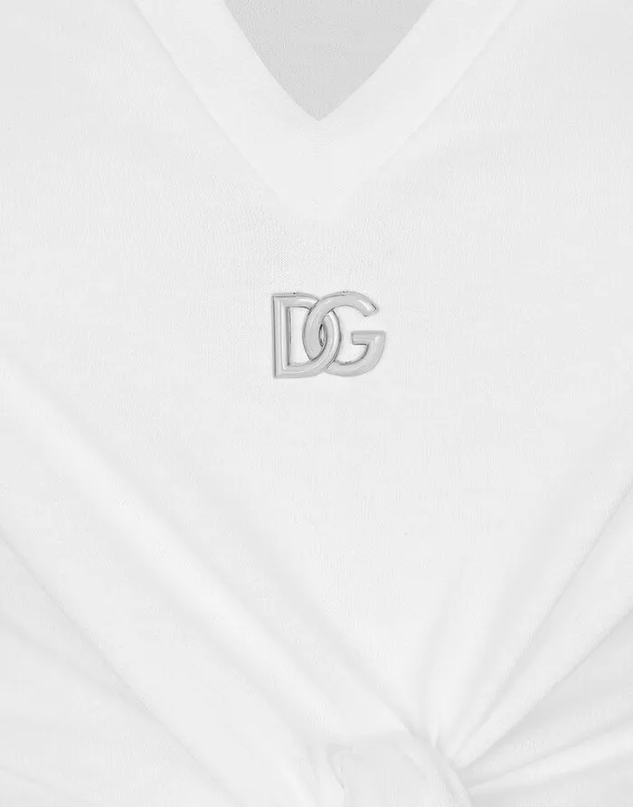 Dolce and Gabbana TShirts And Sweatshirts Women Jersey Tshirt With DG Logo And Knot Detail White Dolce and Gabbana TShirts And Sweatshirts Women Jersey Tshirt With DG Logo And Knot Detail White