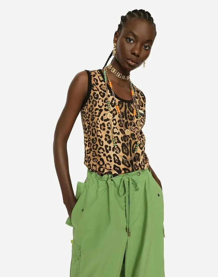 Dolce and Gabbana TShirts And Sweatshirts Women Leopardprint Jersey Tank Top Multicolor Dolce and Gabbana TShirts And Sweatshirts Women Leopardprint Jersey Tank Top Multicolor