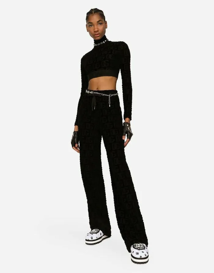 Dolce and Gabbana TShirts And Sweatshirts Women Longsleeved Jersey Jacquard Top With DG Logo Black Dolce and Gabbana TShirts And Sweatshirts Women Longsleeved Jersey Jacquard Top With DG Logo Black
