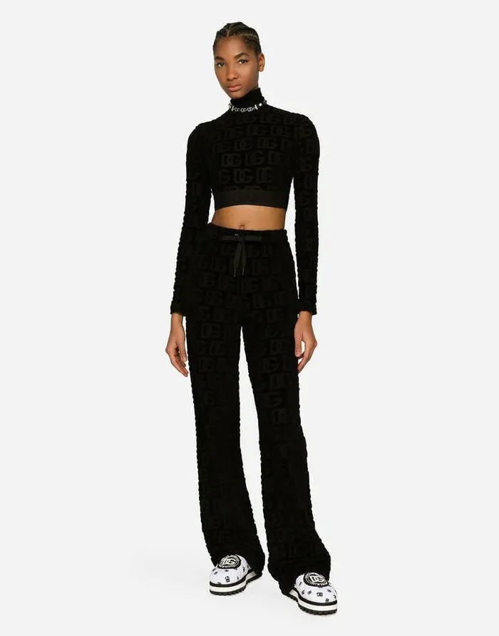 Dolce and Gabbana TShirts And Sweatshirts Women Longsleeved Jersey Jacquard Top With DG Logo Black Dolce and Gabbana TShirts And Sweatshirts Women Longsleeved Jersey Jacquard Top With DG Logo Black