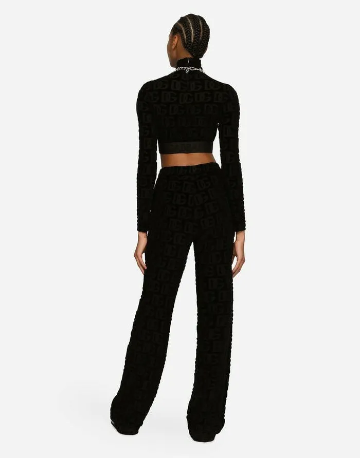 Dolce and Gabbana TShirts And Sweatshirts Women Longsleeved Jersey Jacquard Top With DG Logo Black Dolce and Gabbana TShirts And Sweatshirts Women Longsleeved Jersey Jacquard Top With DG Logo Black