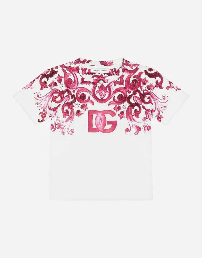 Dolce and Gabbana Topwear Children Majolicaprint Jersey Tshirt Multicolor