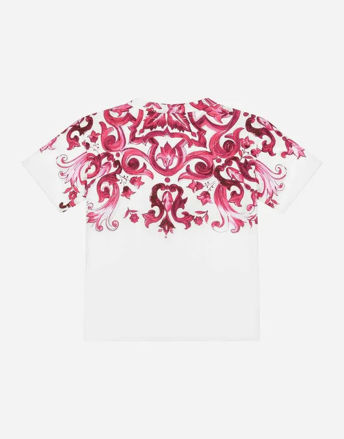 Dolce and Gabbana Topwear Children Majolicaprint Jersey Tshirt Multicolor Dolce and Gabbana Topwear Children Majolicaprint Jersey Tshirt Multicolor