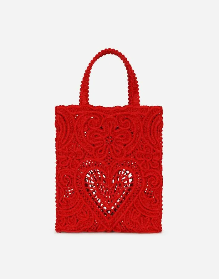 Dolce and Gabbana Totes Women Small Cordonetto Lace Beatrice Shopper Red Dolce and Gabbana Totes Women Small Cordonetto Lace Beatrice Shopper Red