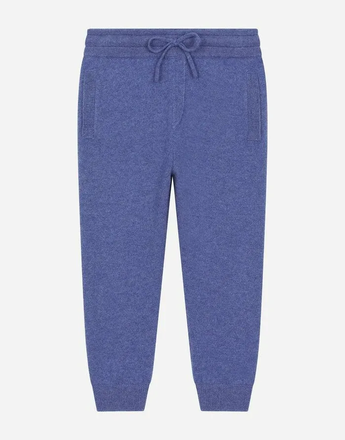 Dolce and Gabbana Trousers And Shorts Children Cashmere Jogging Pants With DG Logo Blue Dolce and Gabbana Trousers And Shorts Children Cashmere Jogging Pants With DG Logo Blue