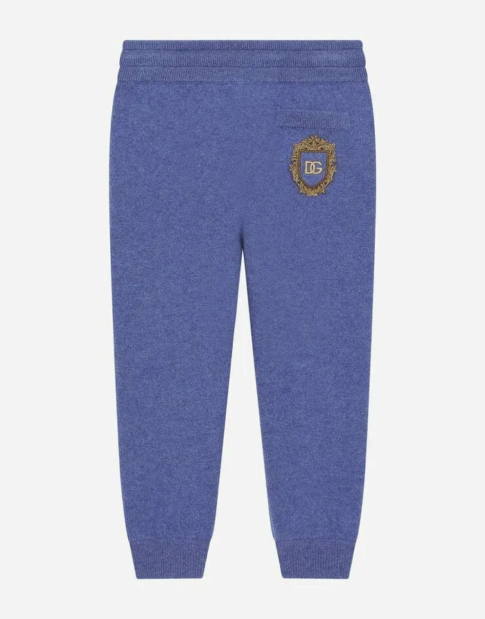 Dolce and Gabbana Trousers And Shorts Children Cashmere Jogging Pants With DG Logo Blue Dolce and Gabbana Trousers And Shorts Children Cashmere Jogging Pants With DG Logo Blue