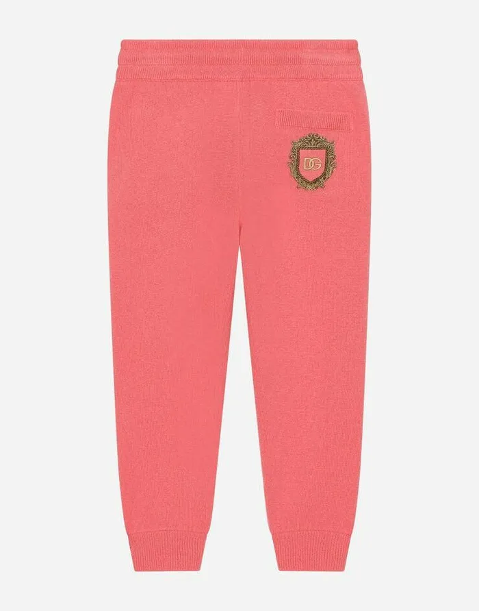 Dolce and Gabbana Trousers And Shorts Children Cashmere Jogging Pants With DG Logo Pink Dolce and Gabbana Trousers And Shorts Children Cashmere Jogging Pants With DG Logo Pink