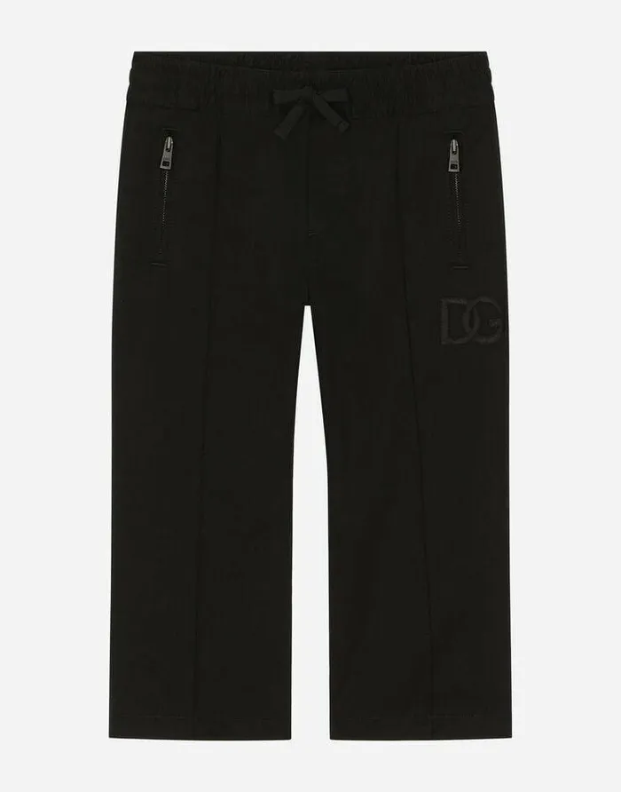 Dolce and Gabbana Trousers And Shorts Children Gabardine Jogging Pants With DG Logo Patch Black Dolce and Gabbana Trousers And Shorts Children Gabardine Jogging Pants With DG Logo Patch Black