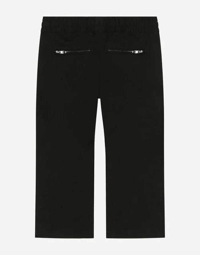 Dolce and Gabbana Trousers And Shorts Children Gabardine Jogging Pants With DG Logo Patch Black Dolce and Gabbana Trousers And Shorts Children Gabardine Jogging Pants With DG Logo Patch Black