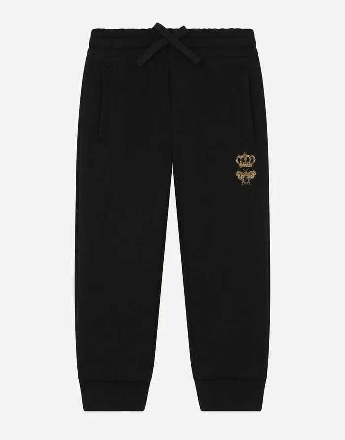 Dolce and Gabbana Trousers And Shorts Children Jersey Jogging Pants With Bee Embroidery Black Dolce and Gabbana Trousers And Shorts Children Jersey Jogging Pants With Bee Embroidery Black