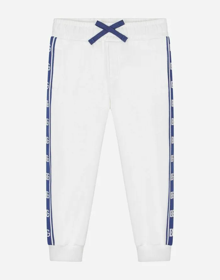 Dolce and Gabbana Trousers And Shorts Children Jersey Jogging Pants With DG Logo Band White Dolce and Gabbana Trousers And Shorts Children Jersey Jogging Pants With DG Logo Band White