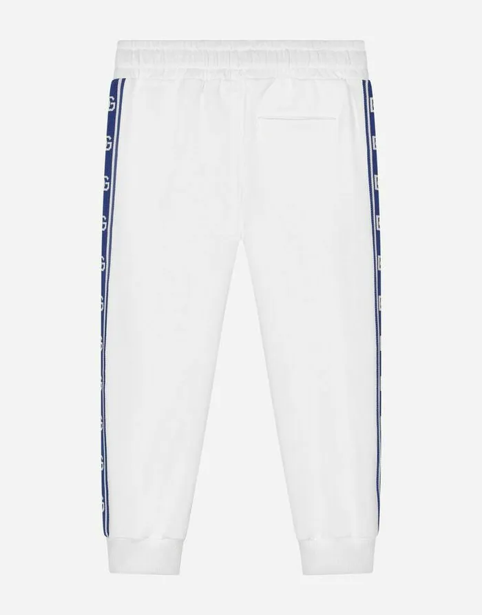 Dolce and Gabbana Trousers And Shorts Children Jersey Jogging Pants With DG Logo Band White Dolce and Gabbana Trousers And Shorts Children Jersey Jogging Pants With DG Logo Band White