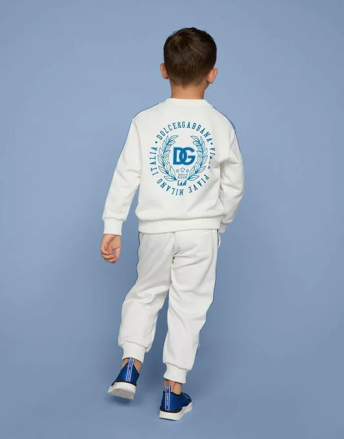 Dolce and Gabbana Trousers And Shorts Children Jersey Jogging Pants With DG Logo Band White Dolce and Gabbana Trousers And Shorts Children Jersey Jogging Pants With DG Logo Band White