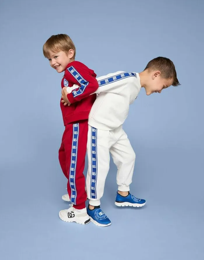 Dolce and Gabbana Trousers And Shorts Children Jersey Jogging Pants With DG Logo Band White Dolce and Gabbana Trousers And Shorts Children Jersey Jogging Pants With DG Logo Band White