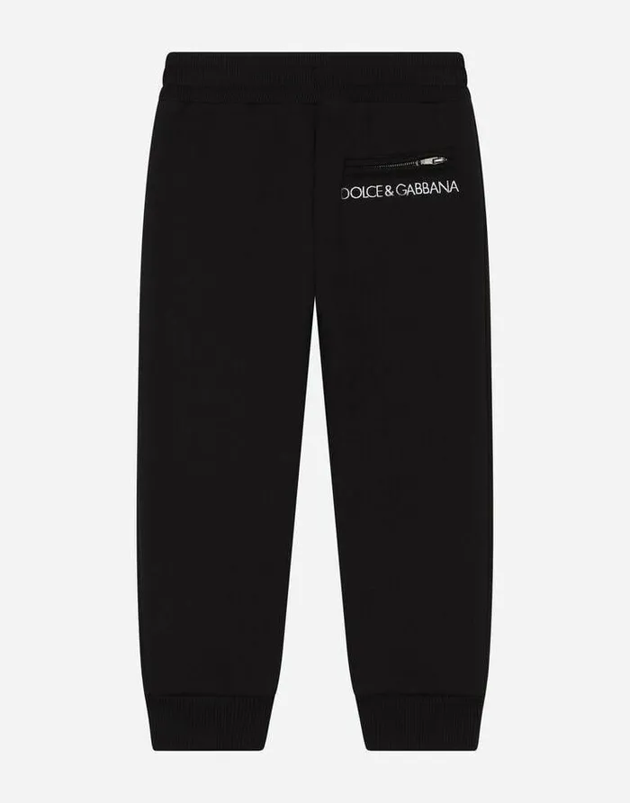 Dolce and Gabbana Trousers And Shorts Children Jersey Jogging Pants With Logo Embroidery Black Dolce and Gabbana Trousers And Shorts Children Jersey Jogging Pants With Logo Embroidery Black