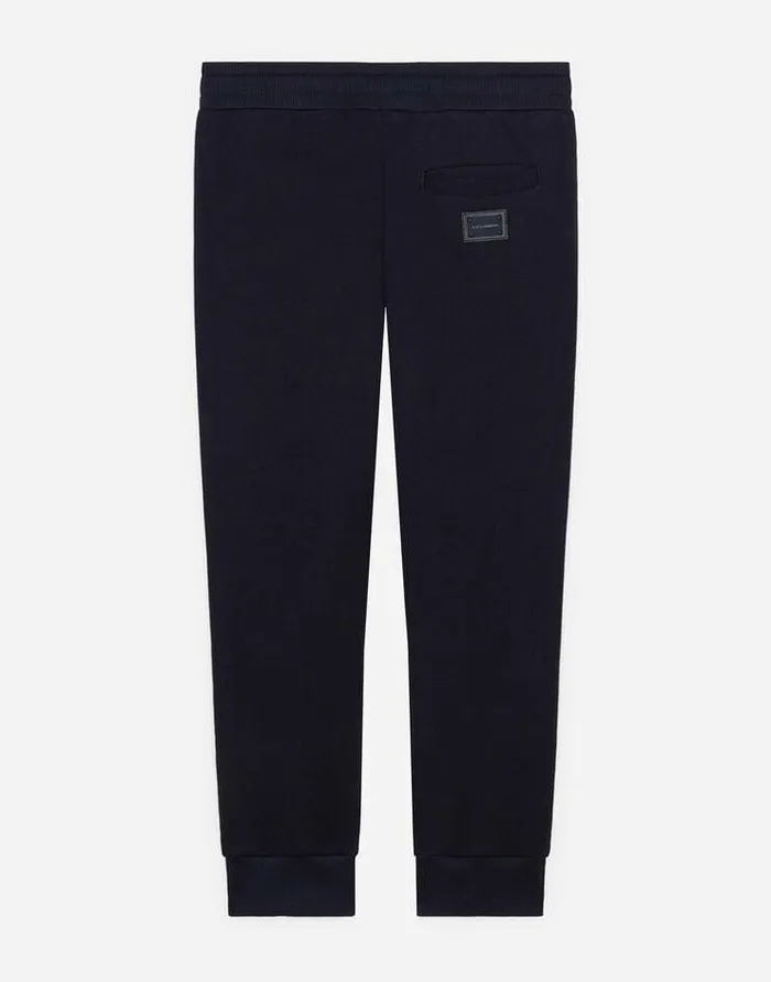 Dolce and Gabbana Trousers And Shorts Children Jersey Jogging Pants With Logo Plate Blue Dolce and Gabbana Trousers And Shorts Children Jersey Jogging Pants With Logo Plate Blue