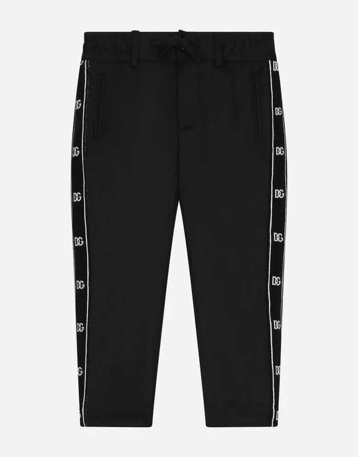Dolce and Gabbana Trousers And Shorts Children Stretch Woolen Pants With Logo Band Black Dolce and Gabbana Trousers And Shorts Children Stretch Woolen Pants With Logo Band Black