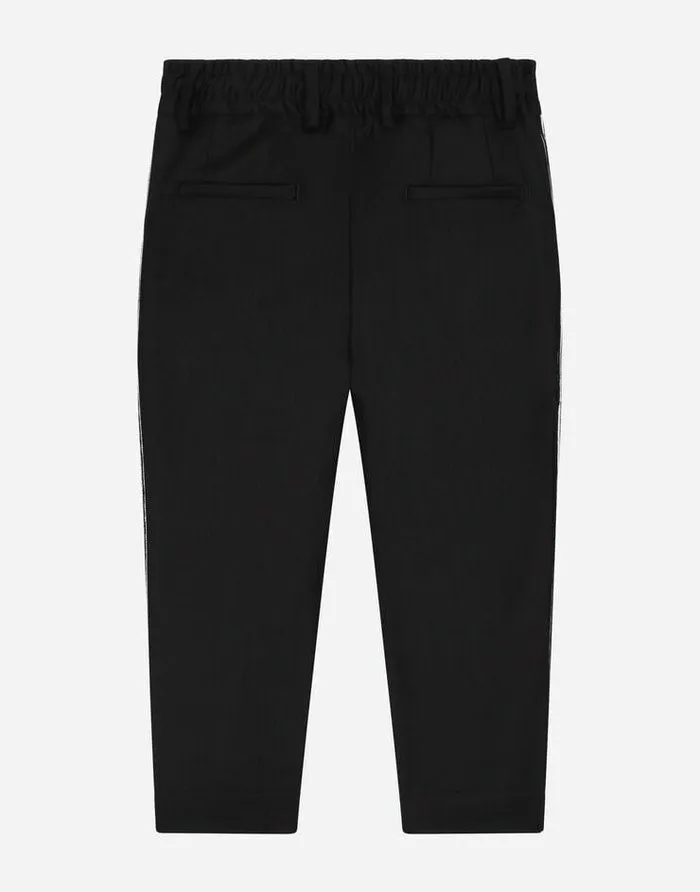 Dolce and Gabbana Trousers And Shorts Children Stretch Woolen Pants With Logo Band Black Dolce and Gabbana Trousers And Shorts Children Stretch Woolen Pants With Logo Band Black