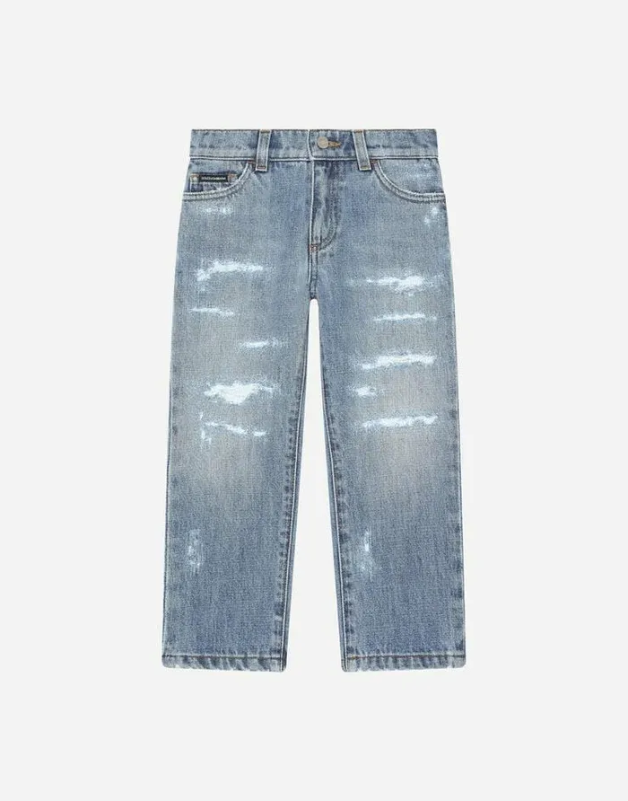 Dolce and Gabbana Trousers And Shorts Children Washed Denim Jeans With Abrasions Multicolor Dolce and Gabbana Trousers And Shorts Children Washed Denim Jeans With Abrasions Multicolor