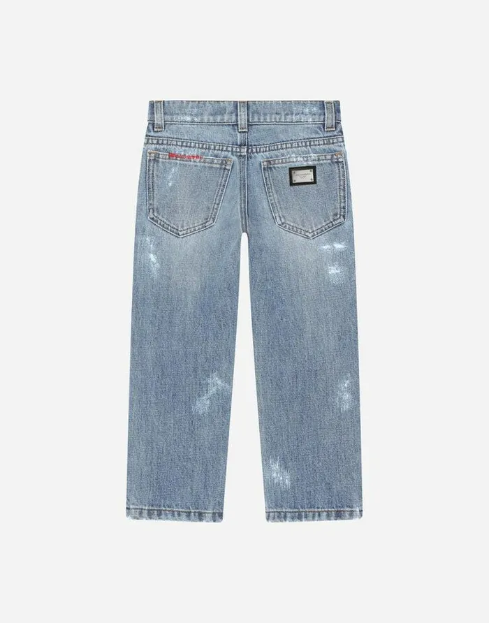 Dolce and Gabbana Trousers And Shorts Children Washed Denim Jeans With Abrasions Multicolor Dolce and Gabbana Trousers And Shorts Children Washed Denim Jeans With Abrasions Multicolor