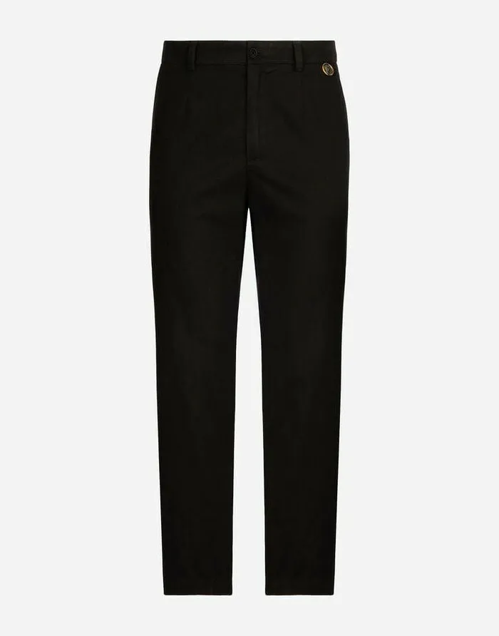 Dolce and Gabbana Trousers And Shorts Men Coin Detail Cotton Gabardine Pants Black Dolce and Gabbana Trousers And Shorts Men Coin Detail Cotton Gabardine Pants Black
