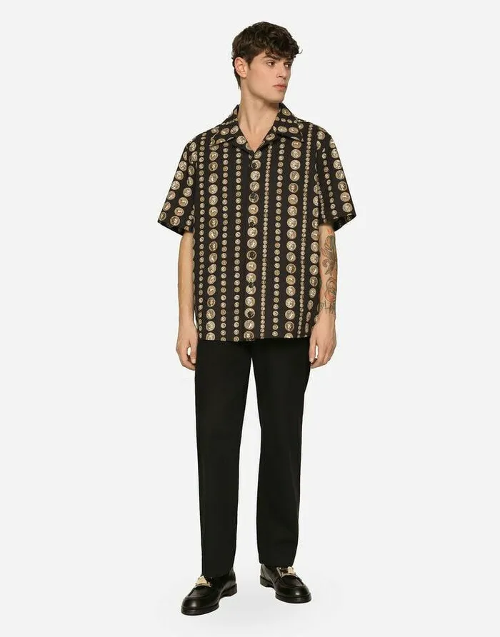 Dolce and Gabbana Trousers And Shorts Men Coin Detail Cotton Gabardine Pants Black Dolce and Gabbana Trousers And Shorts Men Coin Detail Cotton Gabardine Pants Black