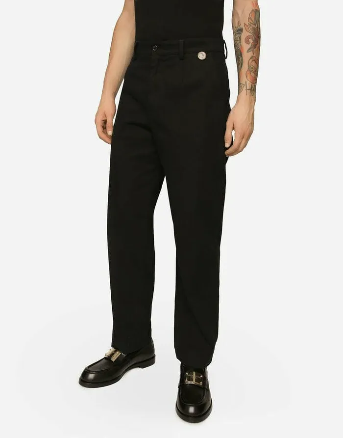 Dolce and Gabbana Trousers And Shorts Men Coin Detail Cotton Gabardine Pants Black Dolce and Gabbana Trousers And Shorts Men Coin Detail Cotton Gabardine Pants Black