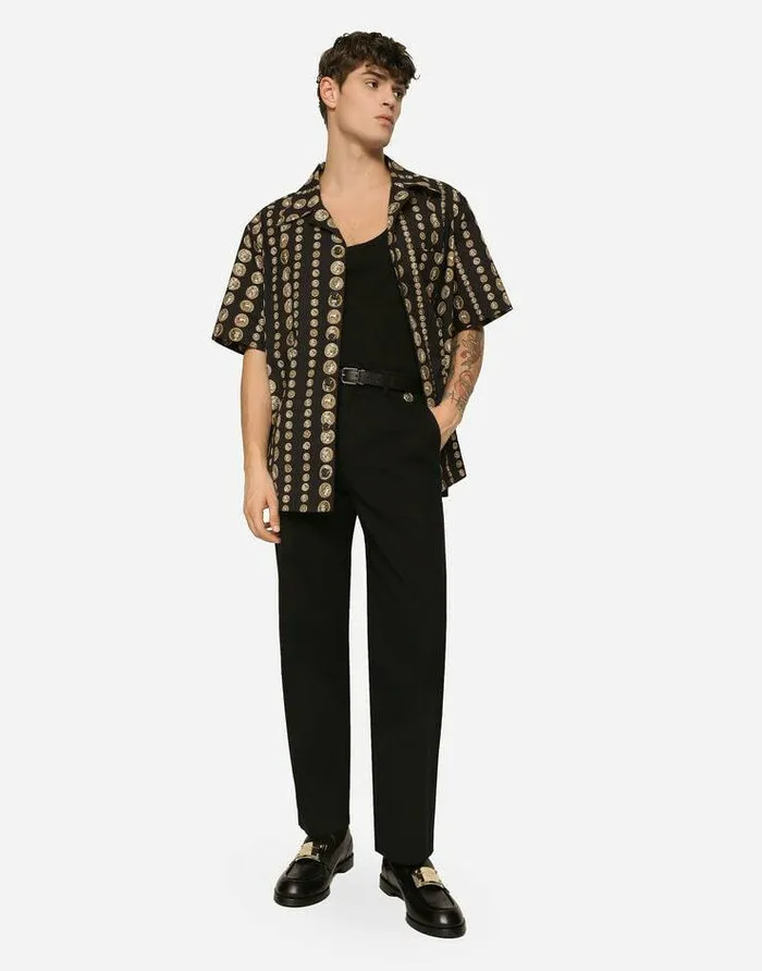 Dolce and Gabbana Trousers And Shorts Men Coin Detail Cotton Gabardine Pants Black Dolce and Gabbana Trousers And Shorts Men Coin Detail Cotton Gabardine Pants Black