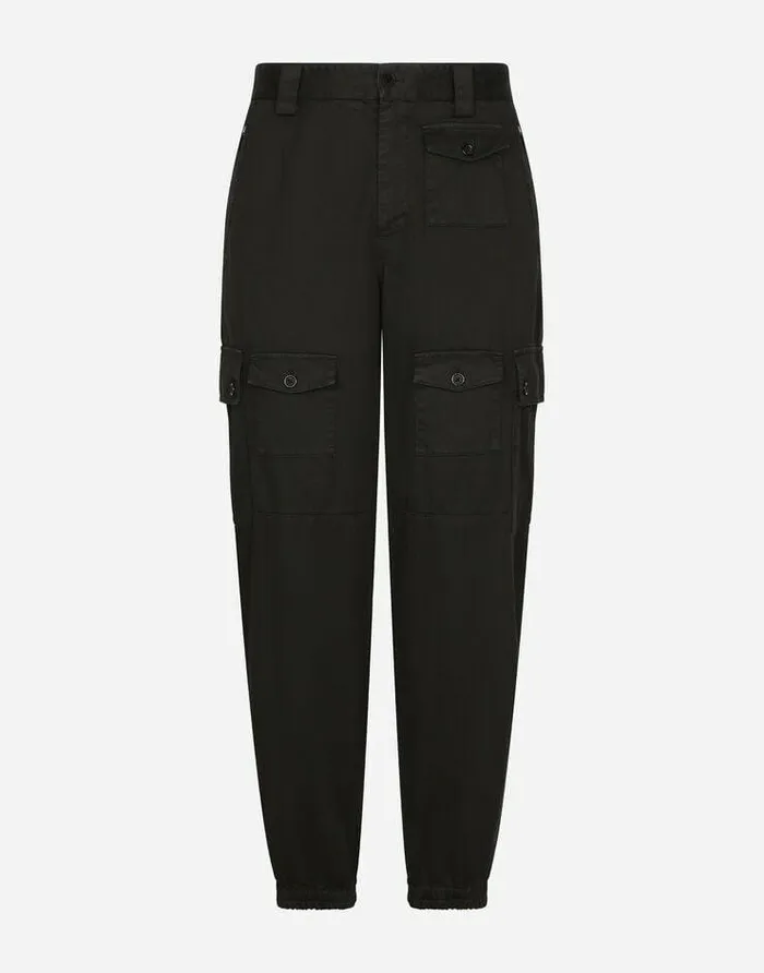 Dolce and Gabbana Trousers And Shorts Men Garmentdyed Cotton Cargo Pants Black Dolce and Gabbana Trousers And Shorts Men Garmentdyed Cotton Cargo Pants Black